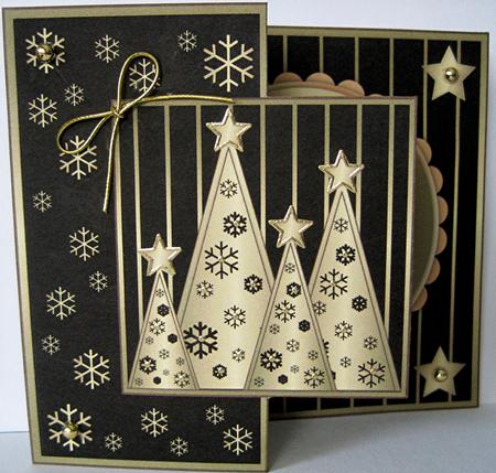 Snowflakes Christmas Trees Fold Back Black by Marion Evans