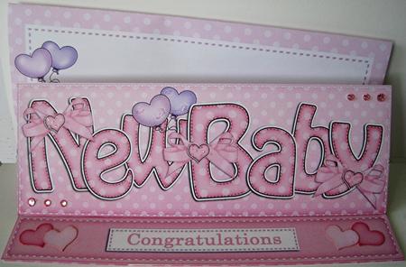 Large Dl New Baby Girl Easel Card Kit N Envelope by Marion Evans