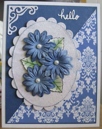 Blue & White Damask Background by Marion Evans