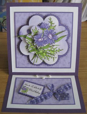 Purple Daisies - Easel Card with Petal Stacker by Marion Evans