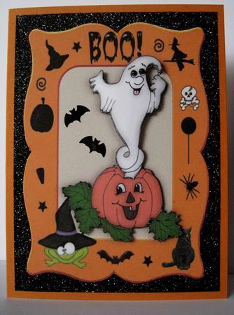 Ghost with Pumkin in Halloween Frame by Marion Evans