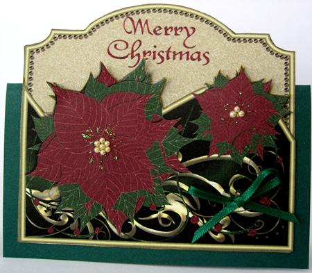 Merry Christmas Shaped Topper with Poinsettias & Swirls by Marion Evans