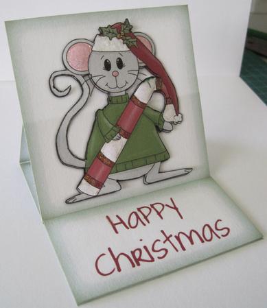 Brand New ! Cute Christmas Mouse 5 Minute Easel Card by Marion Evans