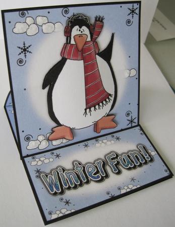 Brand New Penguin & Snowballs Christmas 5 Minute Easel Card by Marion Evans