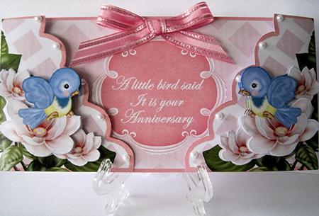 Pink Lovebirds Said Anniversary 3D Fancy Lattice Card Kit by Marion Evans