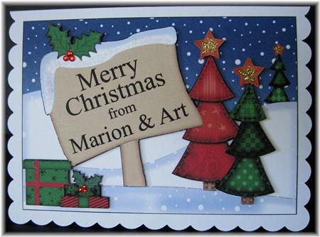 Xmas Personalised Marion & Art A5 Quick Card 3D Decoupage by Marion Evans