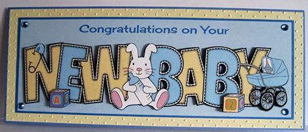 Cute Bunny and Blue Pram New Baby Large Dl by Marion Evans