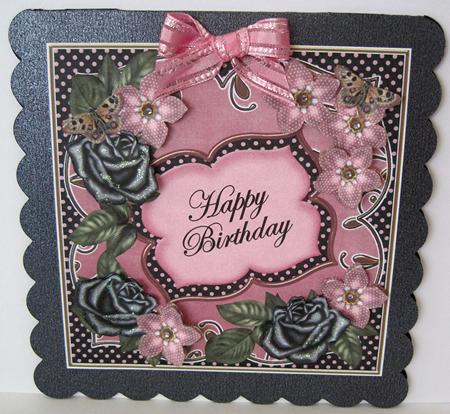 Pink Blk Fmk Happy Birthday 7in Fancy Decoupage Topper by Marion Evans