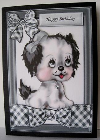 Cutie Puppy on Silver Gingham Bow by Marion Evans