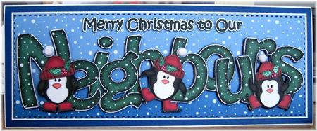 Large Dl Xmas Neighbours with Penguins Quick Card Decoupage by Marion Evans