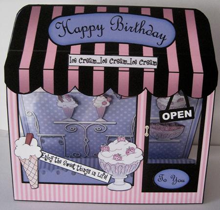 3D the Ice Cream Parlour Window Pop Up Card Decoupage by Marion Evans