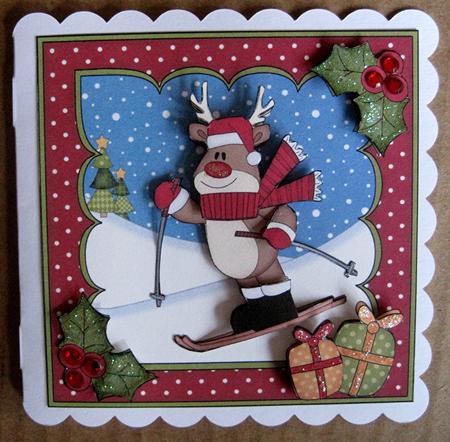 8x8 Christmas Skiing Rudolph Mini Kit 3D Decoupage by Marion Evans