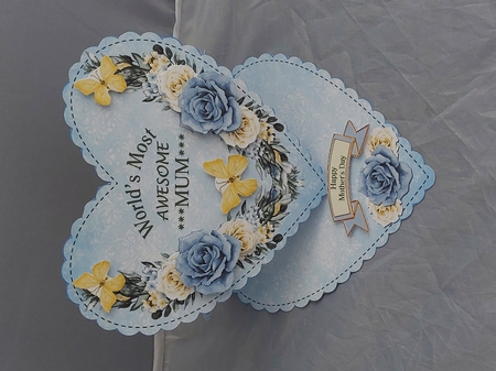 Blue Yellow Roses Heart Shaped Easel Card by Marion Harding