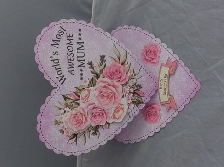 Lilac Pink Roses Heart Shaped Easel Card by Marion Harding