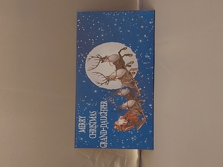 Santa on his sleigh money wallet (Grand-daughter). by Marion Harding