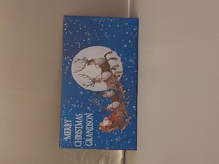 Santa on his sleigh money wallet (Grandson). by Marion Harding