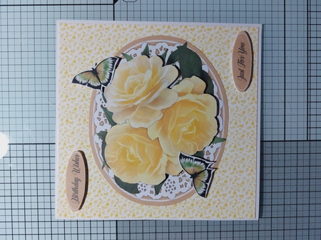 Beautiful Sunshine Roses  on Lace by Marion Harding