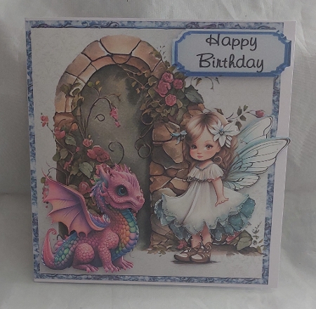 Dragon Days 3 - 6x6 inch card front with decoupage by Marion Harding