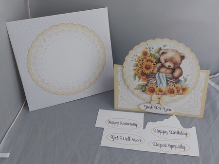 Cute Teddy Floral Basket 4 All Occasions 7 x 7 Shaped Card by Marion Harding