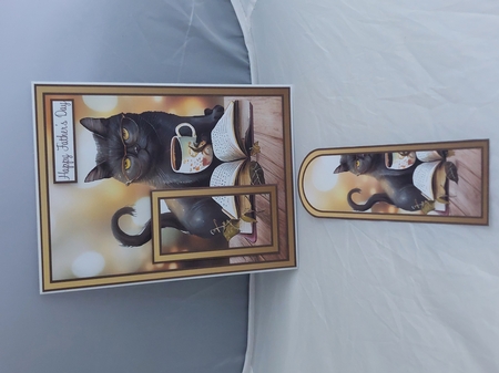 Fathers Day Book Loving Cat Bookmark Card by Marion Harding