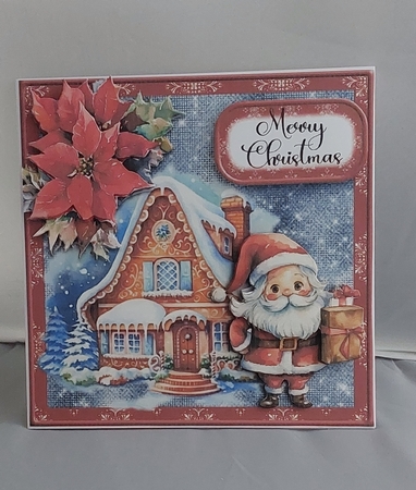 6x6 Merry Christmas Gingerbread Cottage with Santa by Marion Harding