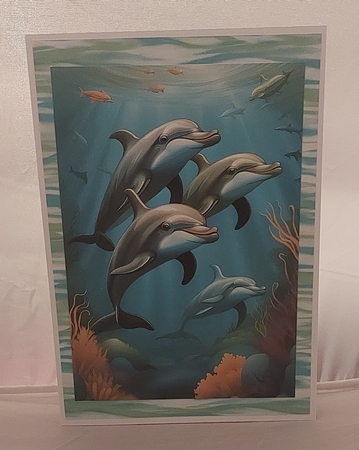Dolphins in the Ocean A4 Print/ Quick card. by Marion Harding