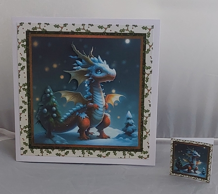 Yule Snow Dragon 01 - 3D Decoupage kit + Insert & Gift Tag by Marion Harding