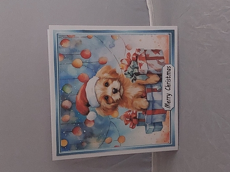 Cute Puppy In Santa Hat With Baubles 8x8 Four by Marion Harding