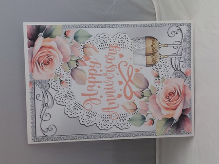 Pretty Silver Ornate A4 Pink Roses/Wine for ANNIVERSARY by Marion Harding