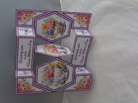 Hexagon shutter card Floral  teacups MD by Marion Harding