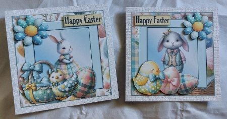 4 Easter Card Fronts with decoupage and sentiments 5 x 5 by Marion Harding