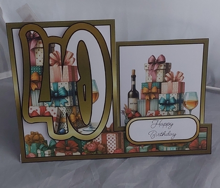 40th Birthday Stack of Gifts Side Stepper Card by Marion Harding