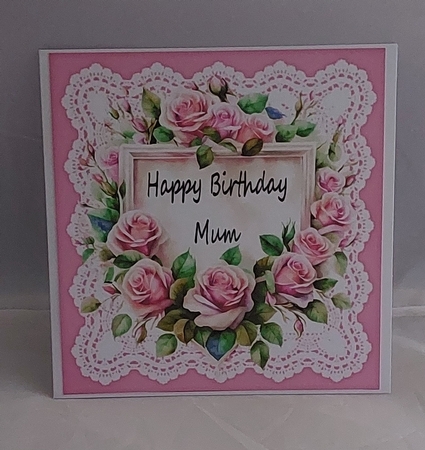 Lace & Pink Roses 8x8 Card (BIRTHDAY FOR MUM) by Marion Harding