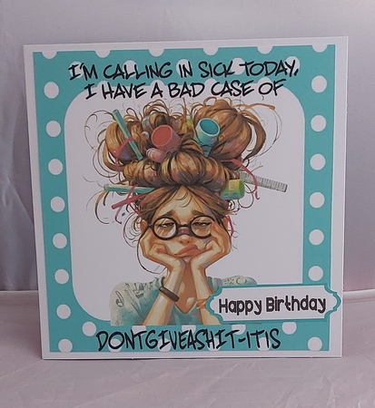 TAKING A SICKIE Woman With Caption In Turq Polkadot 8X8 Frame by Marion Harding