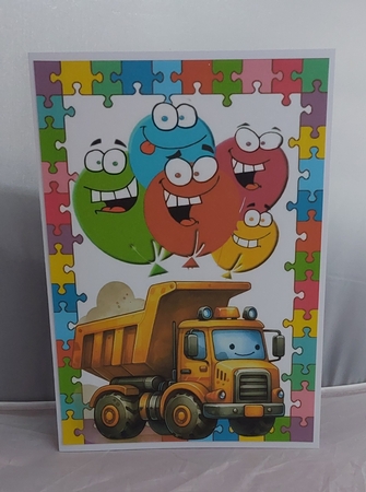 A4 Jigsaw Frame With Balloons And Truck (ONE) by Marion Harding