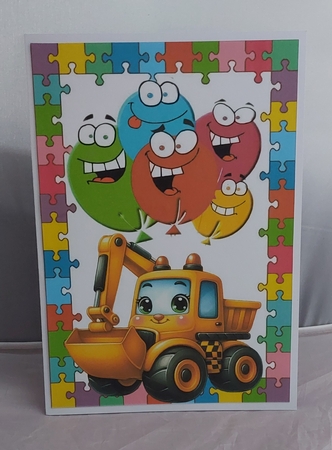 A4 Jigsaw Frame With Balloons And Truck (TWO) by Marion Harding