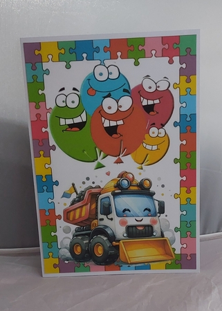 A4 Jigsaw Frame With Balloons And Truck (THREE) by Marion Harding