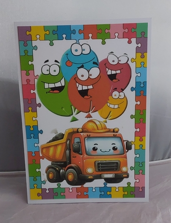 A4 Jigsaw Frame With Balloons And Truck (FOUR) by Marion Harding