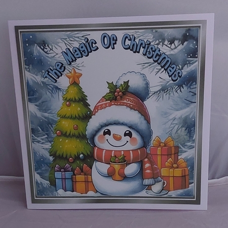 Blue Woodland Winter Christmas With Snowman & Presents 8x8 ( Three) by Marion Harding