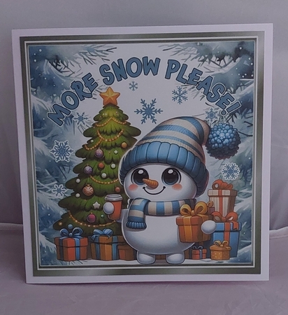 Blue Woodland Winter Christmas With Snowman & Presents 8x8 ( Four) by Marion Harding