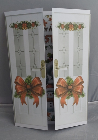 Lovely Christmas Gate Fold Card With Cute Snowmen Red Bows (One) by Marion Harding