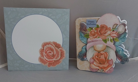 Butterfly Gnome and Roses Shaped Decoupage Card with Insert and Envelope by Marion Harding