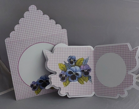 Butterfly Gnome and Pansy Shaped Decoupage Card with Insert and Envelope by Marion Harding