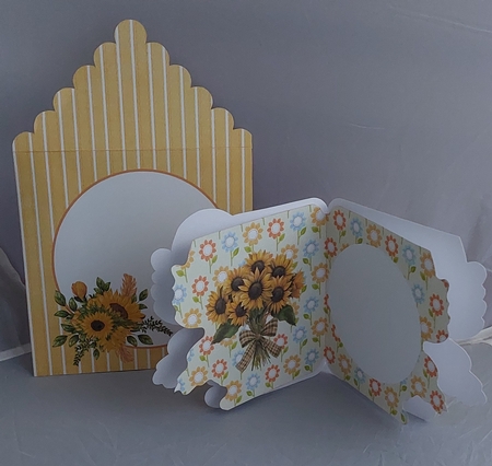Butterfly Gnome and Sunflowers Shaped Decoupage Card with Insert and Envelope by Marion Harding