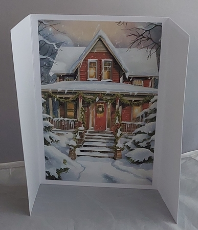 Pretty Snowscene With House Christmas Green Gate Fold (ONE) by Marion Harding