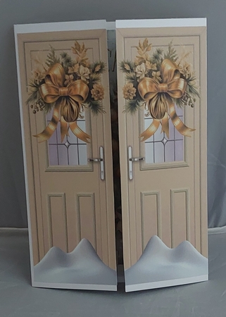 Beige Gate Fold With Gold Flowers With A Christmas Tree by Marion Harding