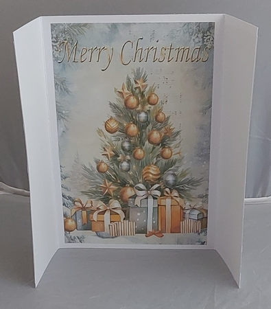Beige Gate Fold With Gold Flowers With A Christmas Tree by Marion Harding