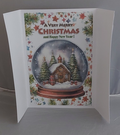 Pretty Christmas Snow Globe White Gate Fold With Bells (SIX) by Marion Harding