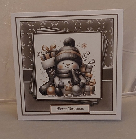 8x8 Black & Gold Snowmen 3 Card Front, Gift Tag and Sentiments  by Marion Harding