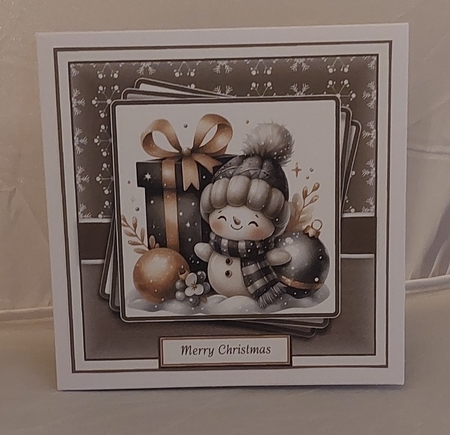 8x8 Black & Gold Snowmen 15 Card Front, Gift Tag and Sentiments  by Marion Harding